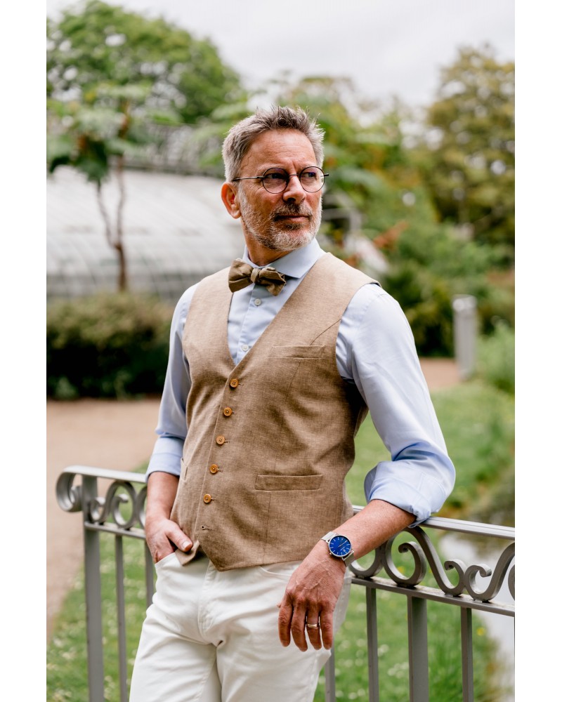 Gilet D'Été Homme Carnet De Vol - Taille L Coton Lin Jaune